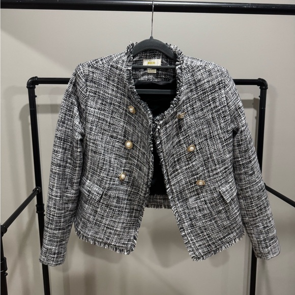 Maeve Anthropologie Lady Jacket - Channel  Vibe Size 0 Black and White Tweed - Picture 4 of 8